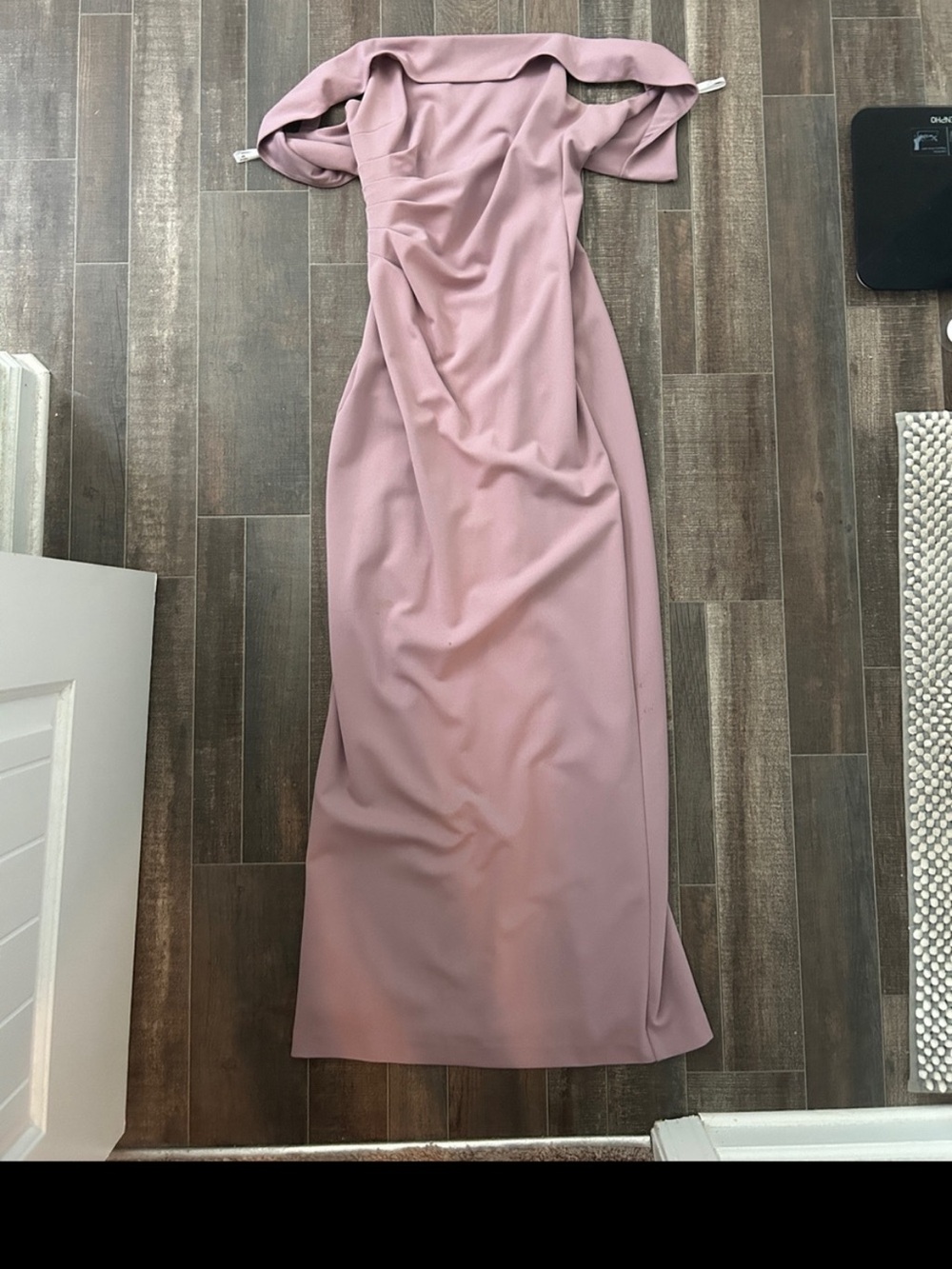 Blush off the shoulder maxi dress